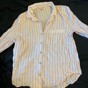 Victoria’s Secret Pink and Silver Glitter Striped PJ Button Down Shirt Lounge S